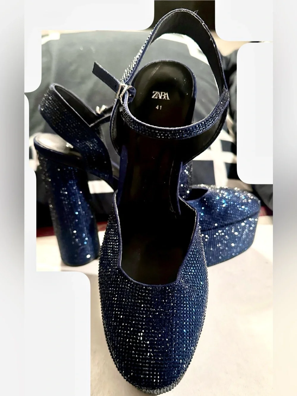 Zara Sparkling Navy Platform Mary Jane Heels